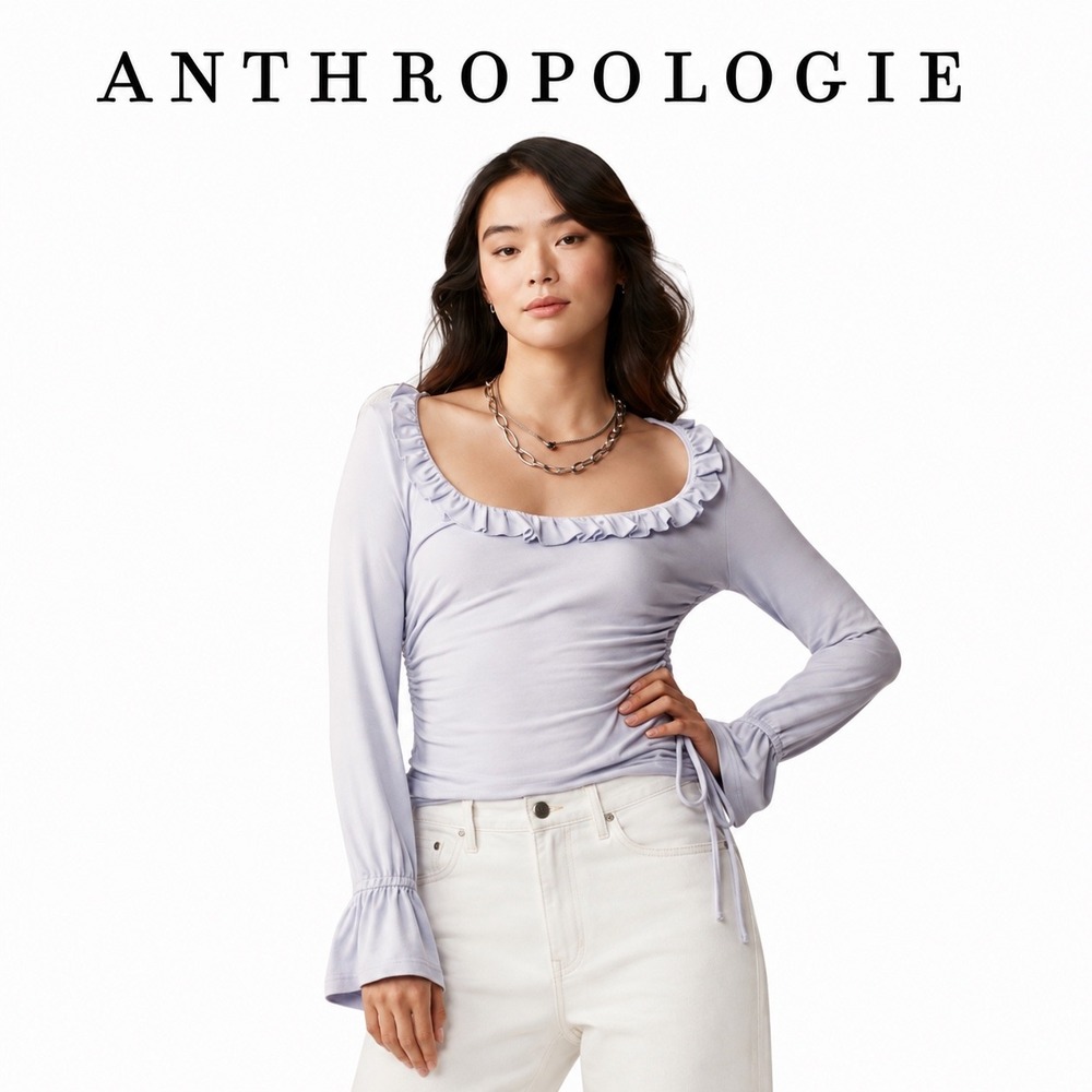 Anthropologie Maeve Lavender Ruffle‎ Ruched Top